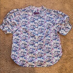 J. Crew Liberty of London Purple & Blue Floral Short-Sleeve Button-Down Top